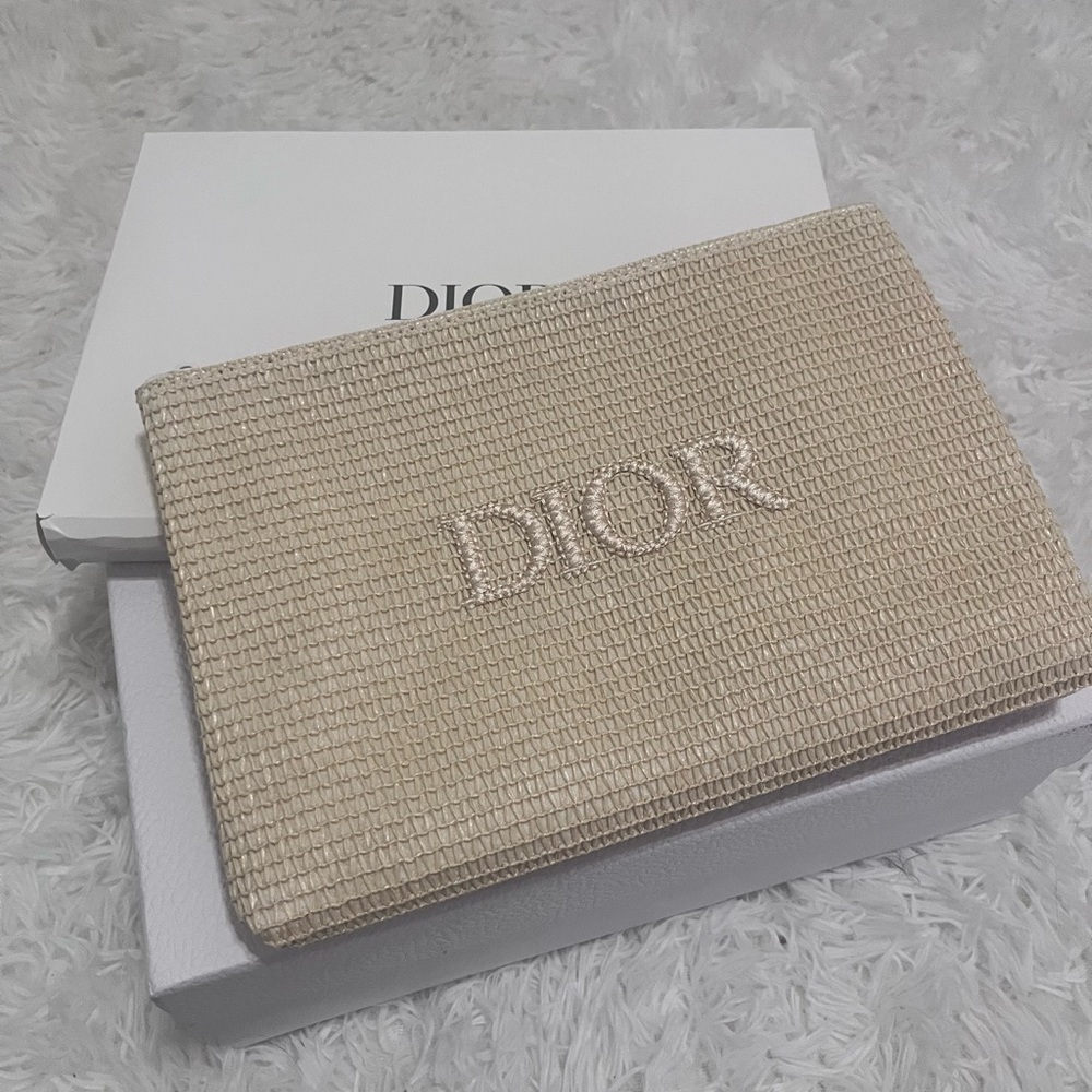 Dior Raffia Straw Makeup/Cosmetic Pouch Bag